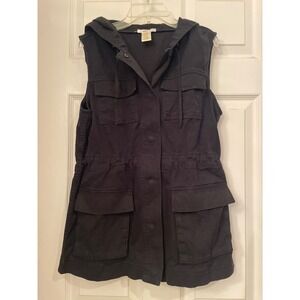 Matty M Womens Black Hooded Utility Vest Drawstring Waist MJ51662692CUS Small
